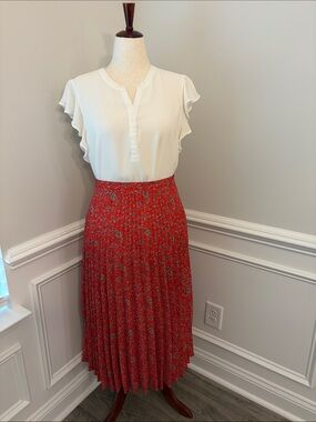 Max Studio floral red pleated skirt | size Large